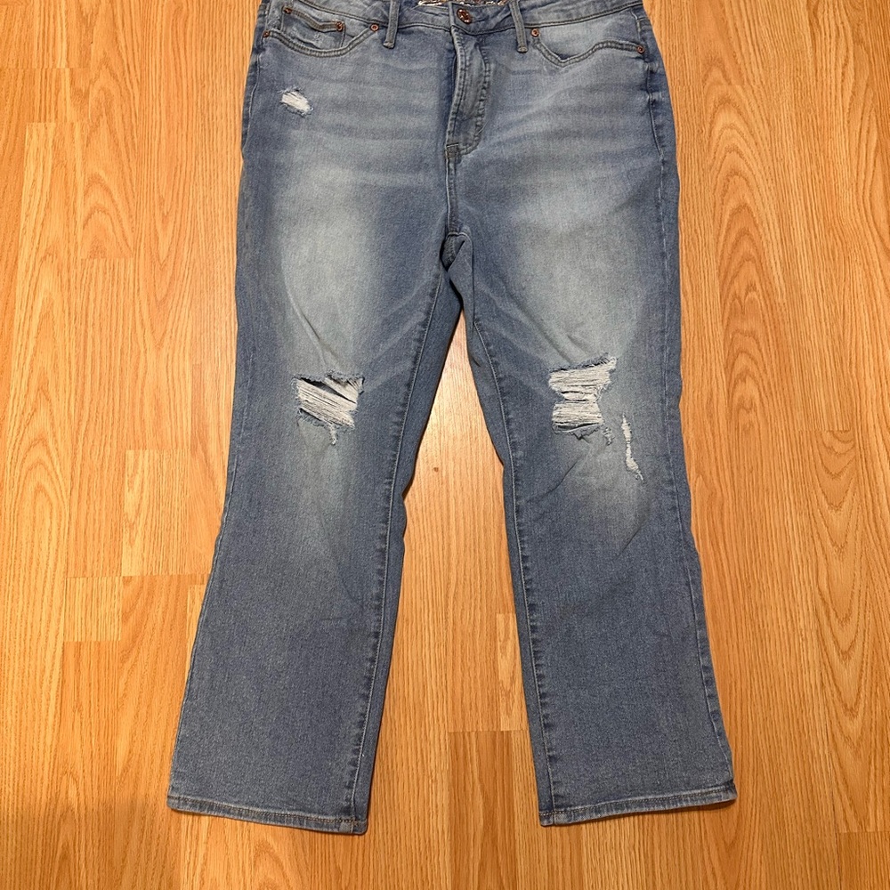 Seven7 Light Blue Distressed Straight Leg Jeans